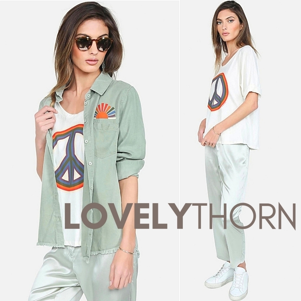 LAUREN MOSHI // ltd ed barbie rainbow peace print soft crop vintage feel top - Picture 10 of 12